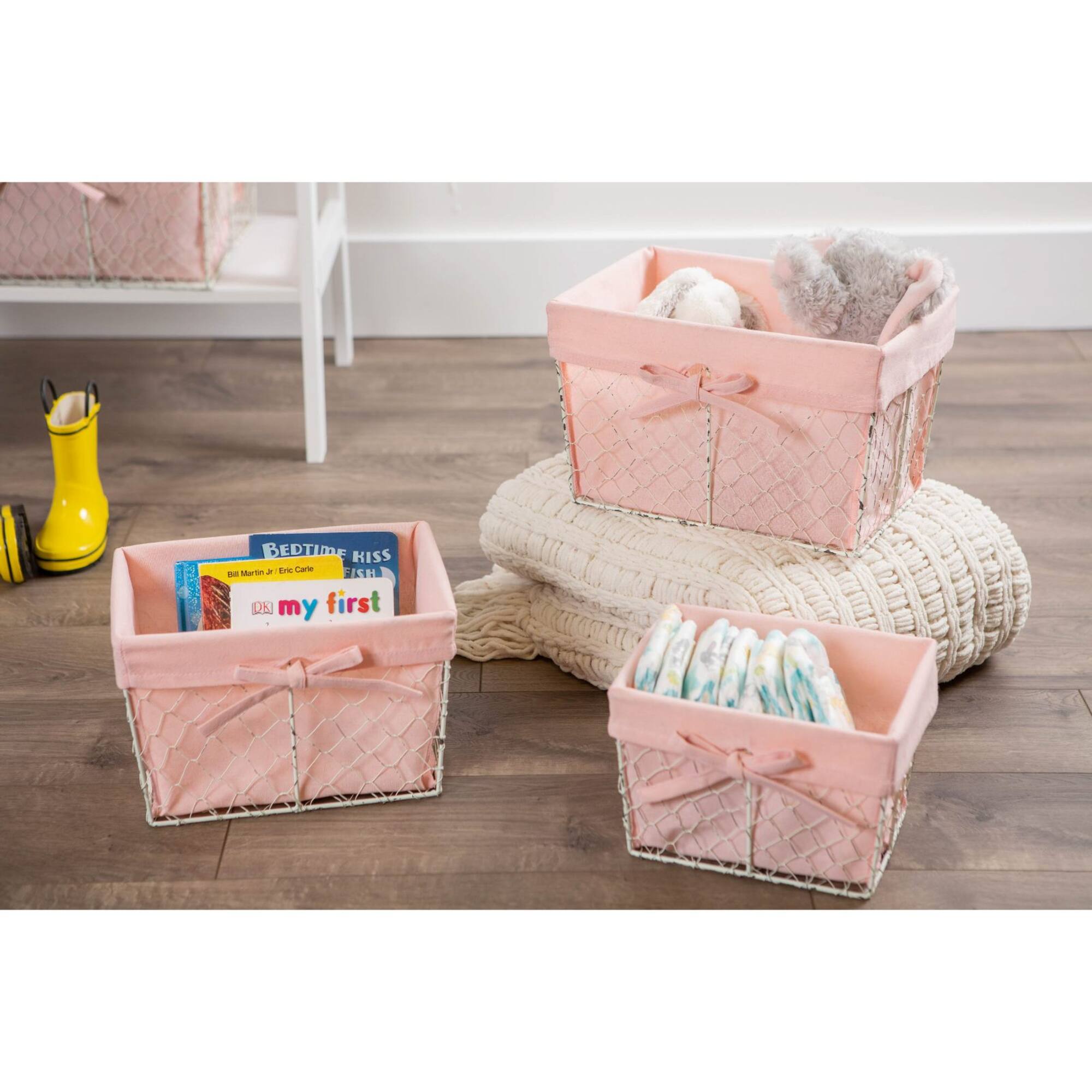 DII® Blush Pink Lined Chicken Wire Basket Set